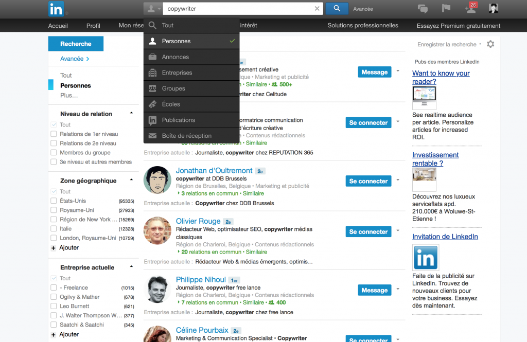 prospecter via linkedin et le moteur de recherches article de blog par cygnum.be