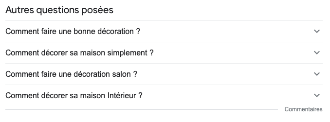 Exemples des questions proposées par Google (astuce copywriting web)