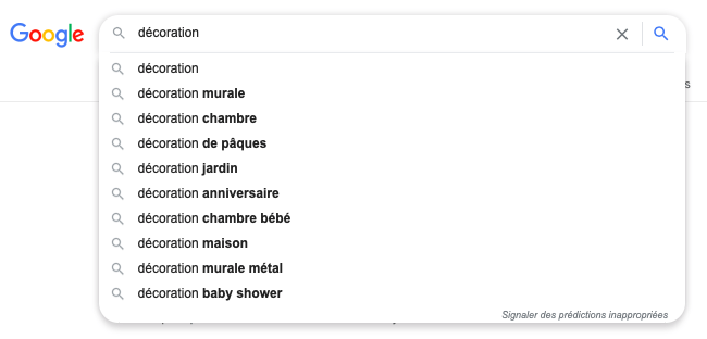 Exemples des suggestions de Google (rédaction web)